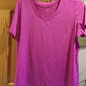 IDEOLOGY~ Fuchsia Heathered V-Neck T-Shirt  100% Polyester Excellent ~ Size: 1X